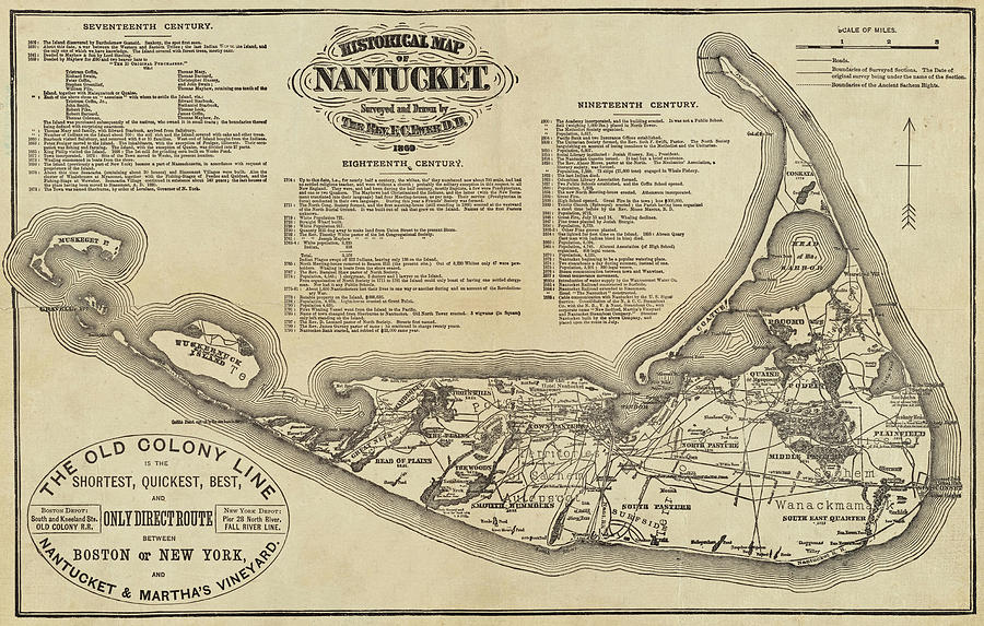 Vintage Digital Art - Historical Map of Nantucket from 1602-1886 by Toby McGuire