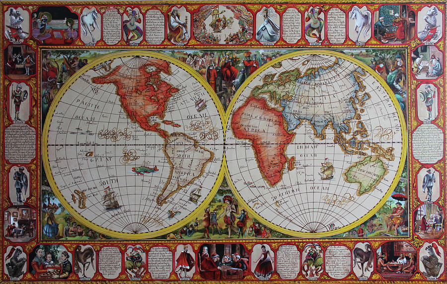 History of chess world map painted on leatheder Painting by Vali Irina Ciobanu