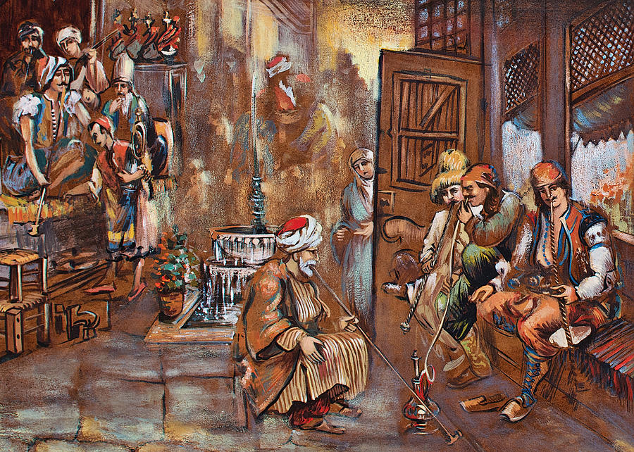 History of coffee map detaile .First coffeehouse in the world Painting by Vali Irina Ciobanu