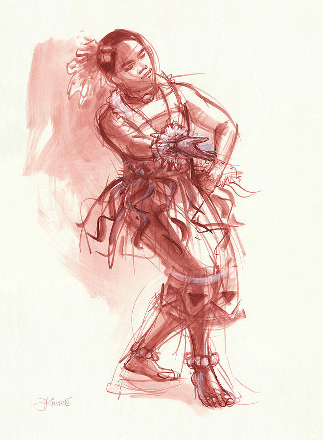 Hiva, Dancer of Tonga Drawing by Judith Kunzle