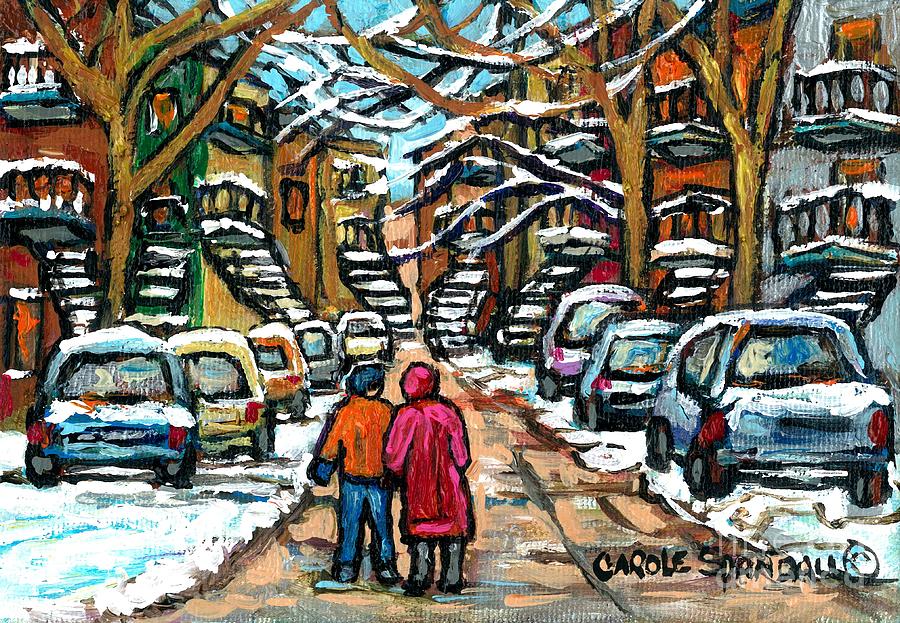 Small Format Paintings For Sale COUPLE WALKING Montreal Petits Formats A Vendre Cspandau Artist Painting by Carole Spandau