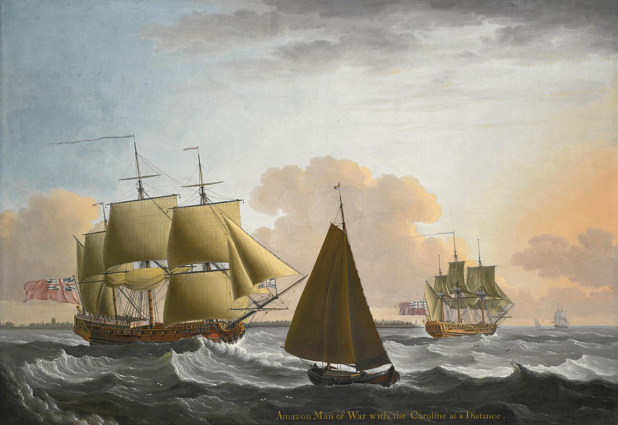 H.M.S. Amazon and H.M.S. Caroline in a Stiff Breeze off the Nore Painting by John Cleveley the Elder