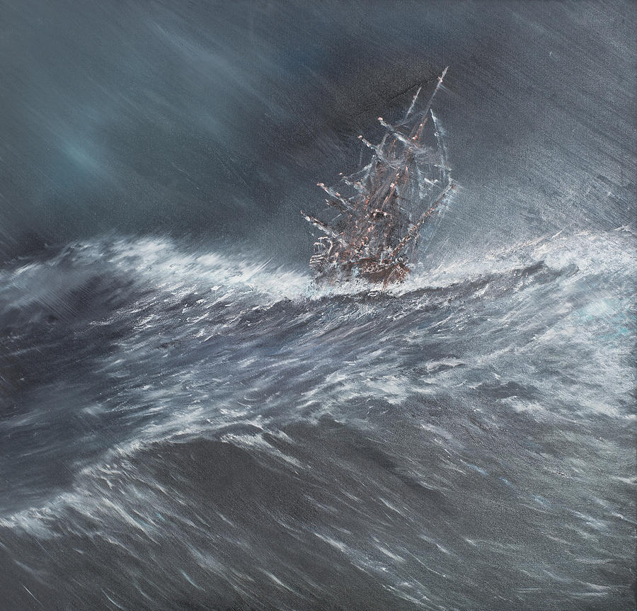 Boat Painting - HMS Beagle in a storm off Cape Horn by Vincent Alexander Booth