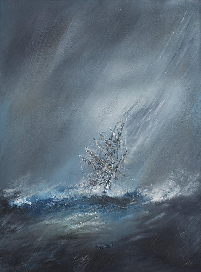 Boat Painting - HMS Beagle in Storm off Cape Horn by Vincent Alexander Booth