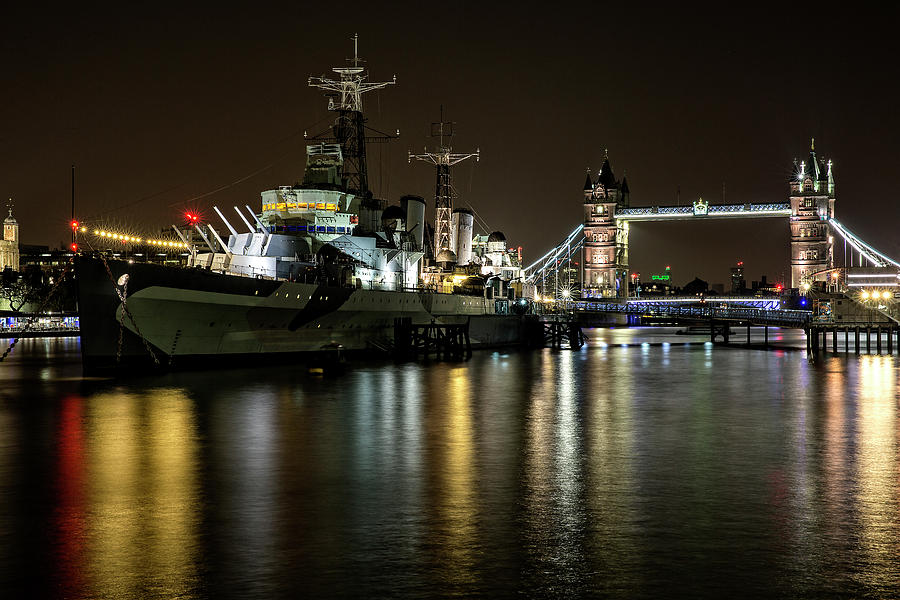HMS Belfast and Tower Bridge, London Photograph by Len Brook