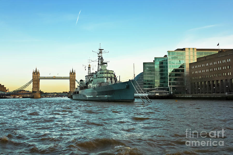 London Photograph - HMS Belfast and Tower Bridge London by Terri Waters