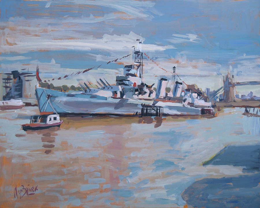 HMS Belfast shows off in the sun Painting by Nop Briex