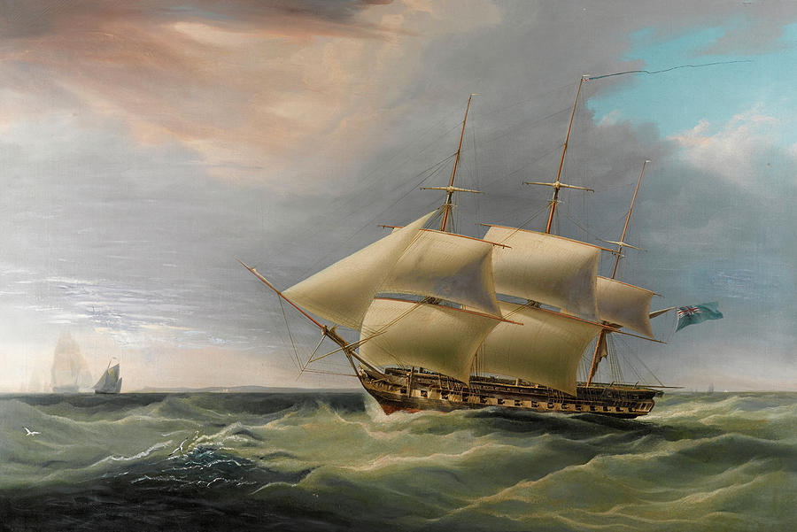 Flag Painting - H.M.S. Isis in still breeze by William John Huggins