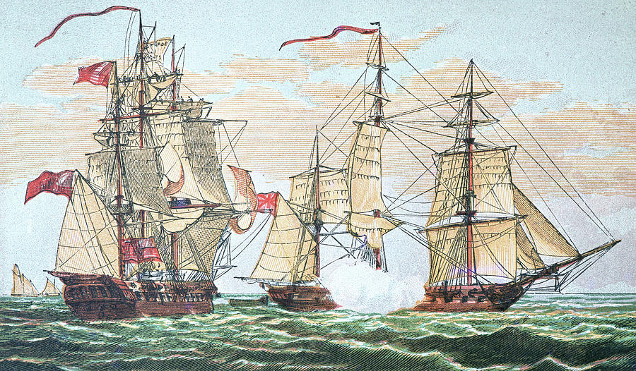 Flag Painting - HMS Shannon vs the American Chesapeake by American School