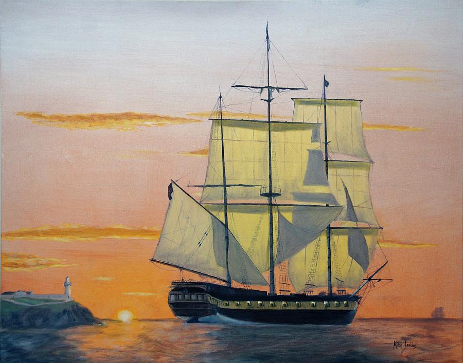 HMS Surprise at Battlestations Painting by Mike Jenkins