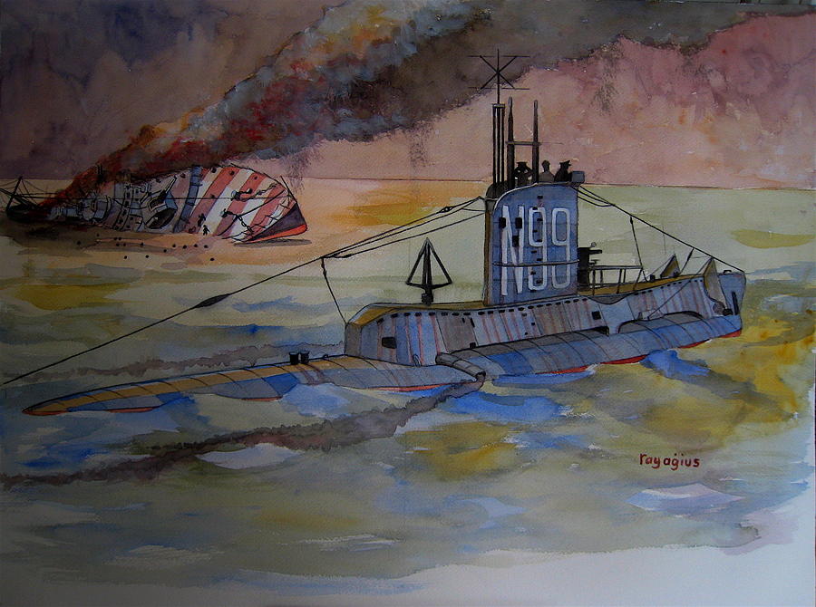 HMS Upholder Painting by Ray Agius