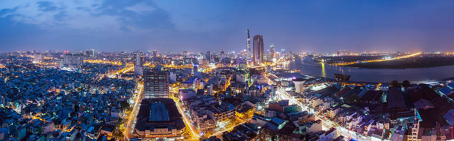 Ho Chi Minh City Panorama by night Photograph by Huynh Thu - Fine Art ...