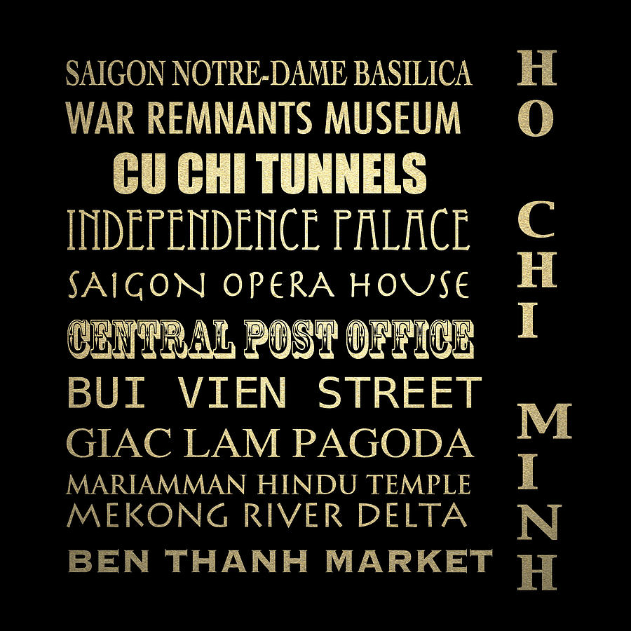 Typography Digital Art - Ho Chi Minh Famous Landmarks by Patricia Lintner