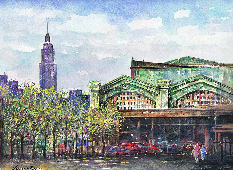 Empire State Building Painting - Hoboken Train Station by Franco Puliti