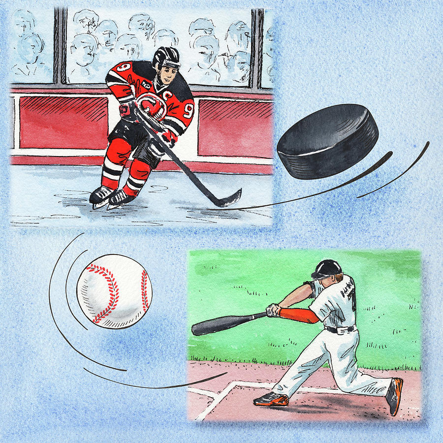 Hockey And Baseball Painting by Irina Sztukowski