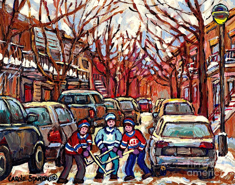 Hockey Art Winter Scene Painting After The Snow Streets Of Pointe St Charles Art Carole Spandau Painting by Carole Spandau