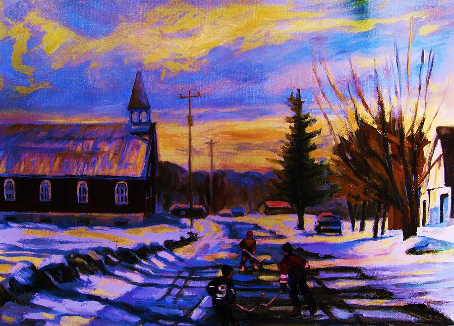 Hockey Game In The Village Painting by Carole Spandau
