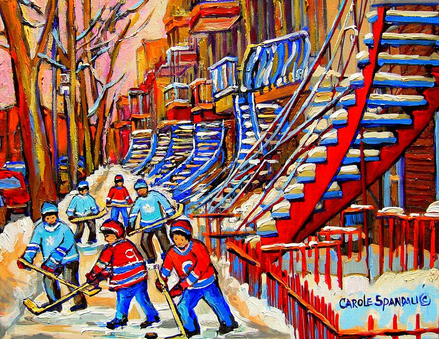 Hockey Game Near The Red Staircase Painting by Carole Spandau