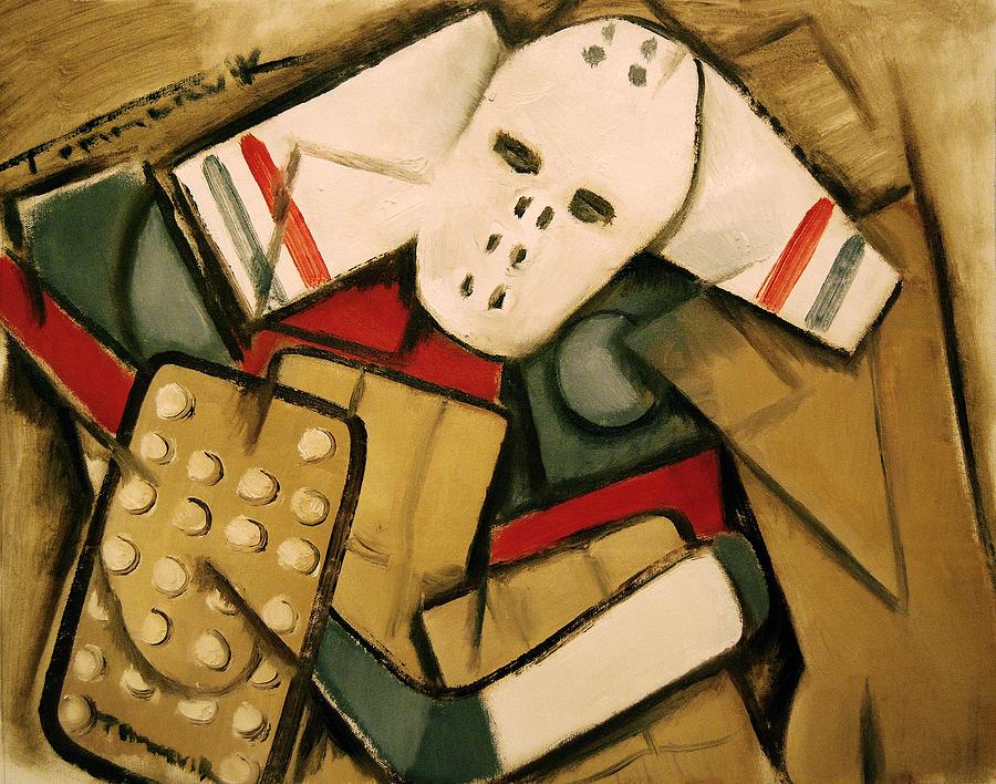 Synthetic Cubism Hockey Goalie Art Print Painting by Tommervik
