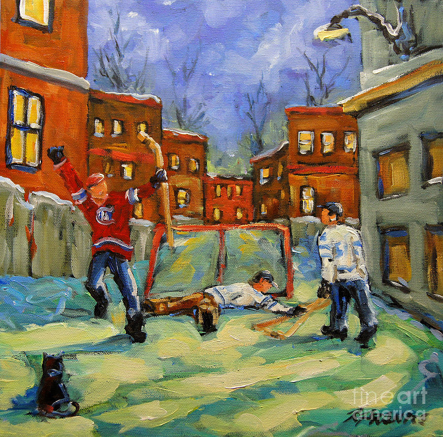 Landscape Painting - Hockey Kids He Scores by Richard T Pranke