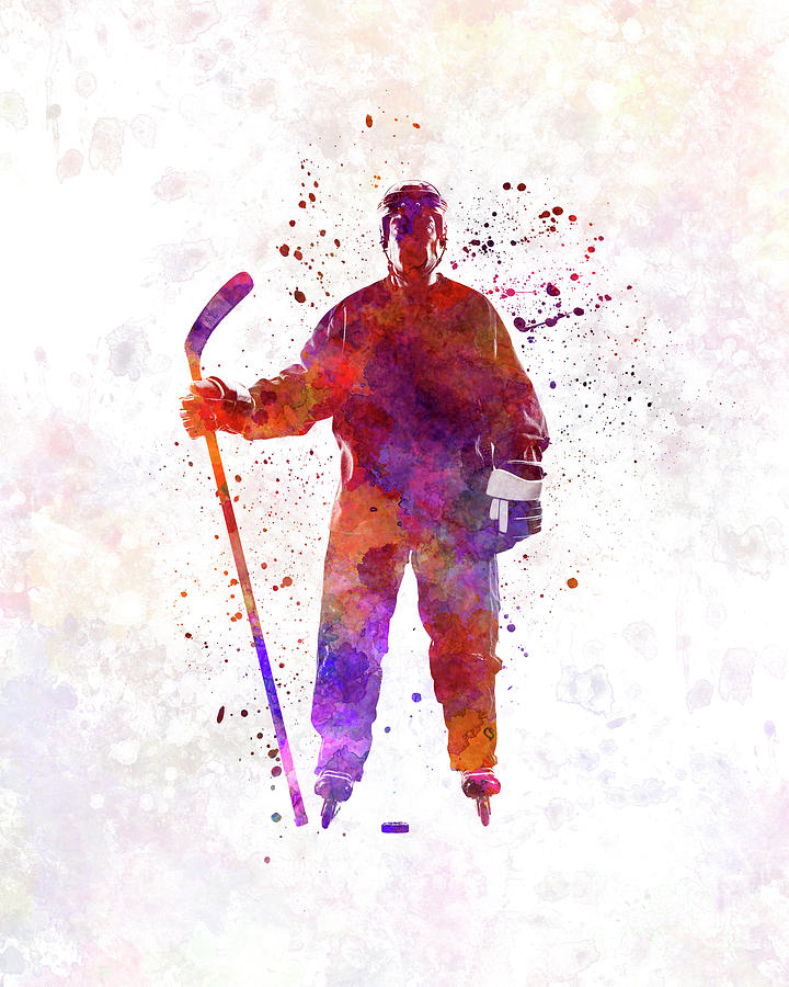 Hockey man player 01 in watercolor Painting by Pablo Romero | Fine Art ...