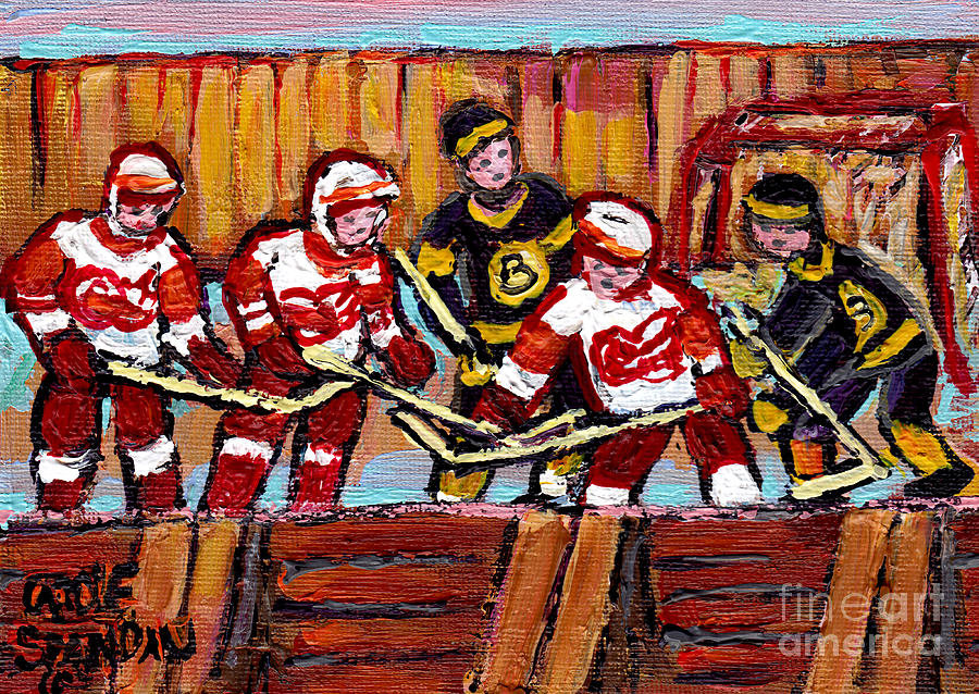 Hockey Rink Painting Boston Bruins Vs Detroit Red Wings Original Six Teams Hockey Art Carole Spandau Painting by Carole Spandau