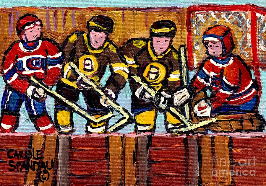 Hockey Rink Paintings Boston Bruins Vs Canadiens Original Six Teams Quebec Hockey Art Carole Spandau Painting by Carole Spandau