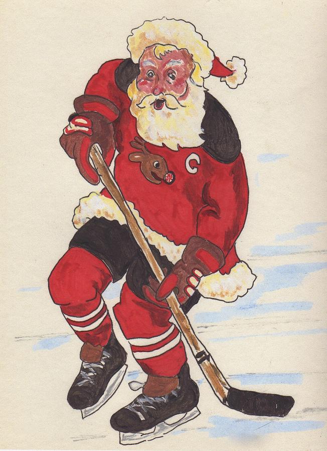 Hockey Santa Painting by Todd  Peterson
