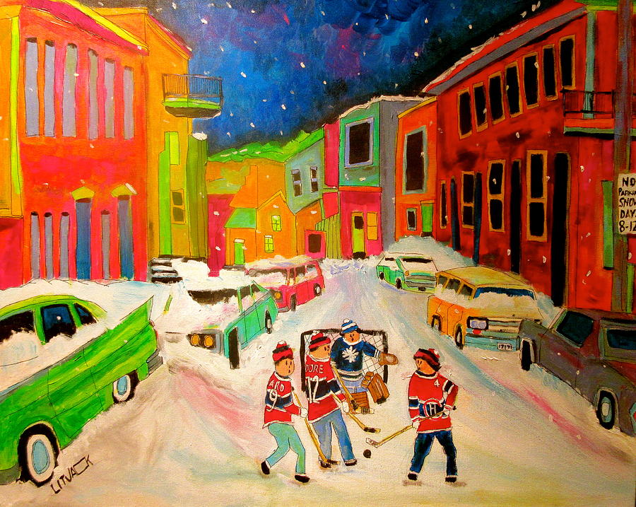 Hockey Street Painting by Michael Litvack
