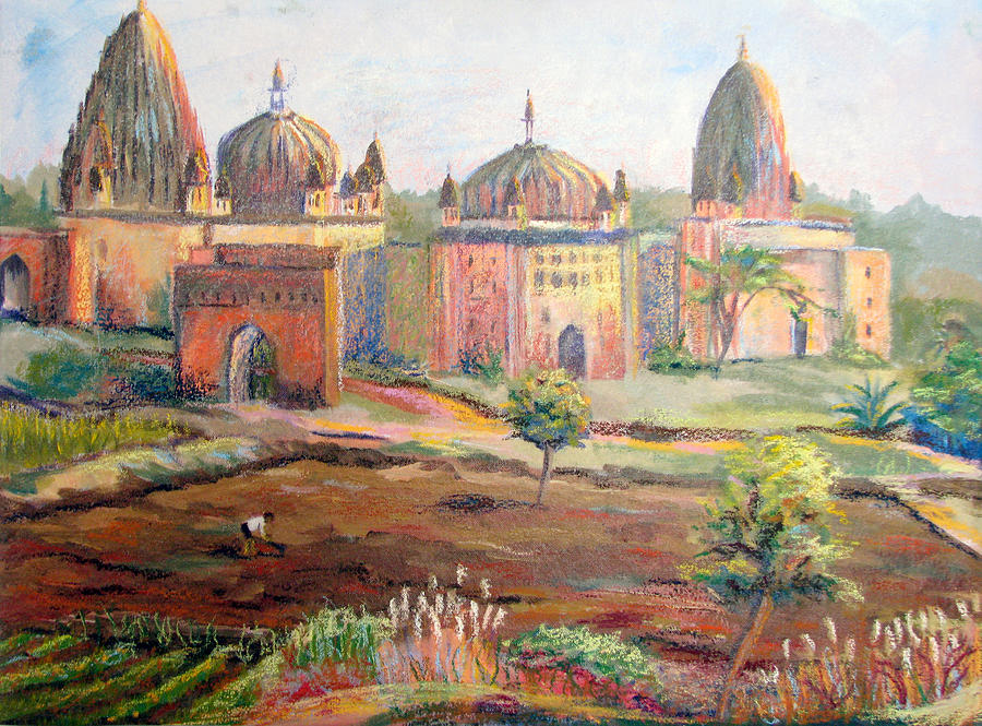 Hoeing by Hand in Orchha India Painting by Art Nomad Sandra  Hansen