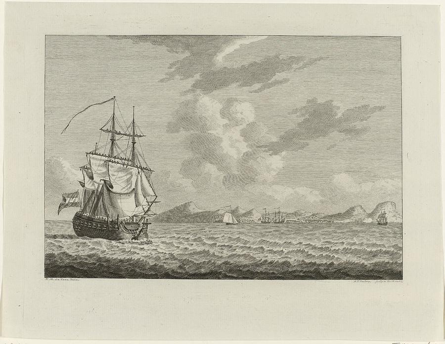 Hoekerschip Vrouw Machtelyna voor de haven van Curacao 1782 Drawing by Vintage Collectables