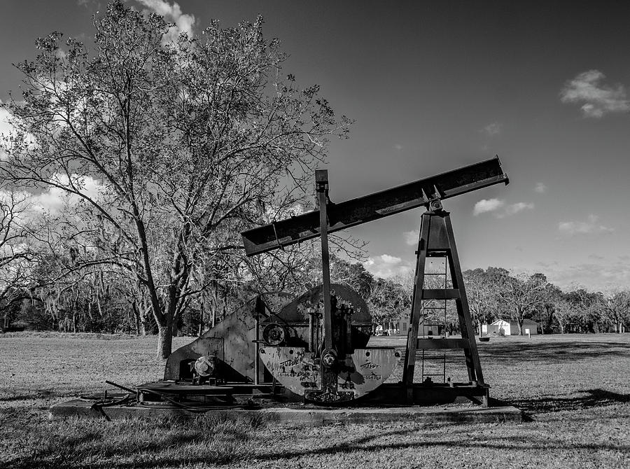 Black And White Photograph - Hogg Plantation Oil Well by Joshua House