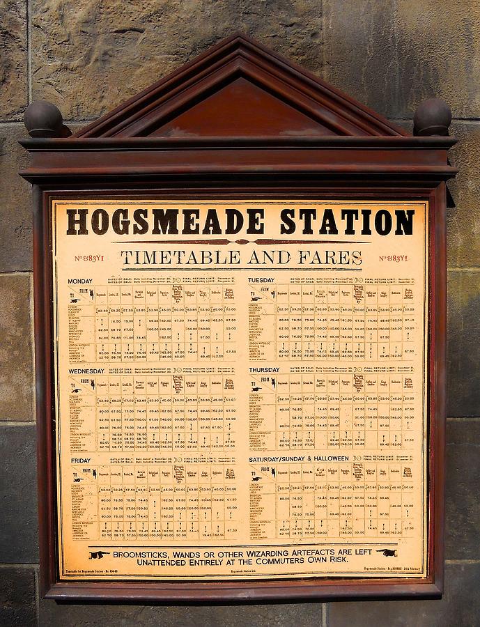 Orlando Photograph - Hogsmeade Station Timetable by Juergen Weiss