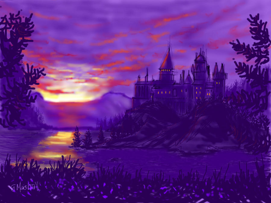 Hogwarts in Purple Painting by Glenn Marshall