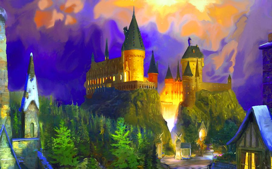 Harry Potter art Hogwarts starry night Digital Art by Midex Planet