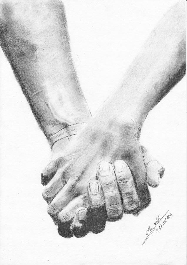Hands Drawing - Holding hands by Annie GODET