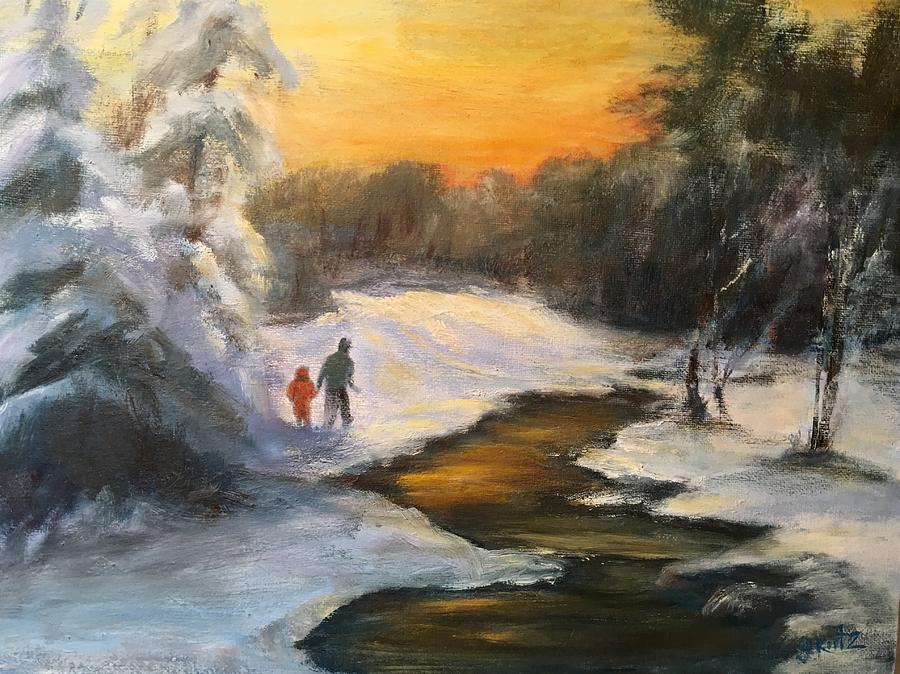 Snow Painting - Holding My Fathers Hand by Gail Kirtz Snow Painting - Holding My Fathers Hand by Gail Kirtz