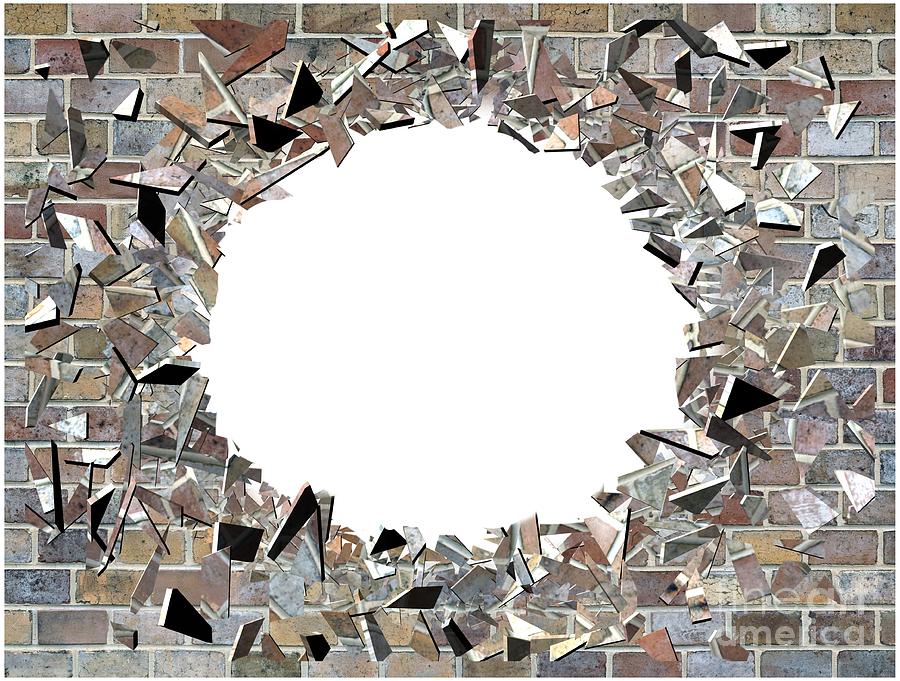 Hole in the wall - exploding wal Digital Art by Michal Boubin