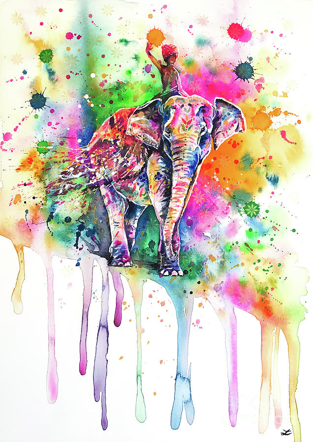 Holi Decorated Indian Elephant Painting by Zaira Dzhaubaeva