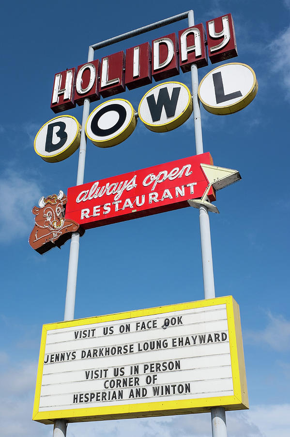 Holiday Bowl Sign Hayward California 2 Photograph by Kathy Anselmo