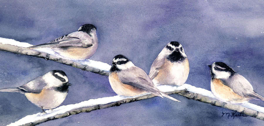 Holiday Chickadees Painting by Marsha Karle