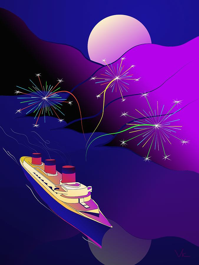 Fireworks Painting - Holiday Cruise by Victor Shelley