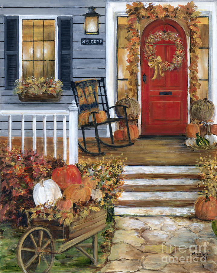 Pumpkin Porch Painting by Marilyn Dunlap