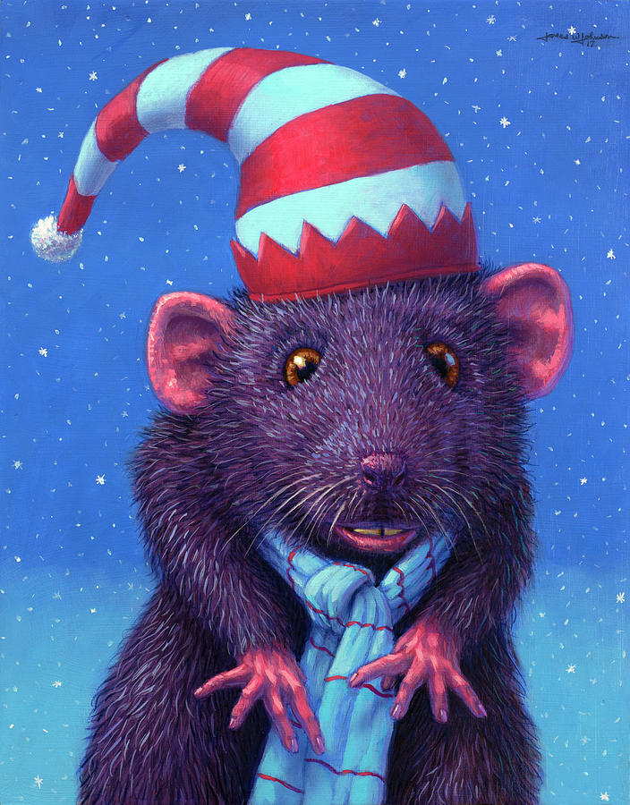 Mouse Painting - Holiday Mouse by James W Johnson