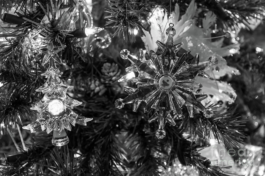 Christmas Photograph - Holiday Ornaments Grayscale by Jennifer White