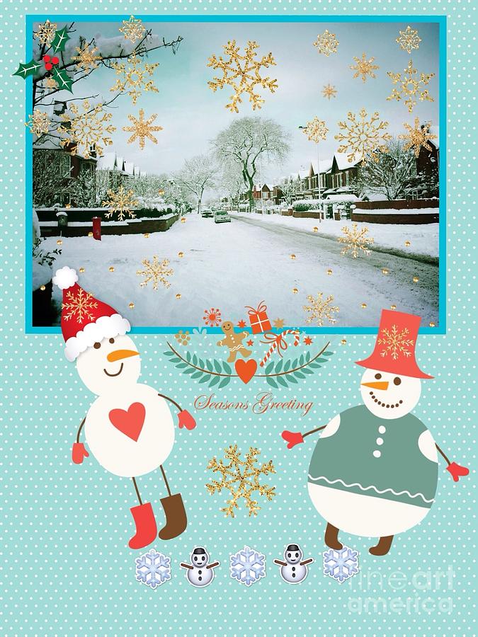 Holiday Snow Greeting Mixed Media by Joan-Violet Stretch