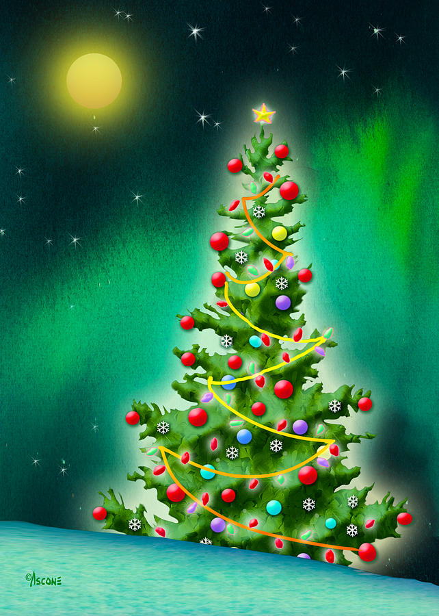 Holiday Tree with Aurora Mixed Media by Teresa Ascone