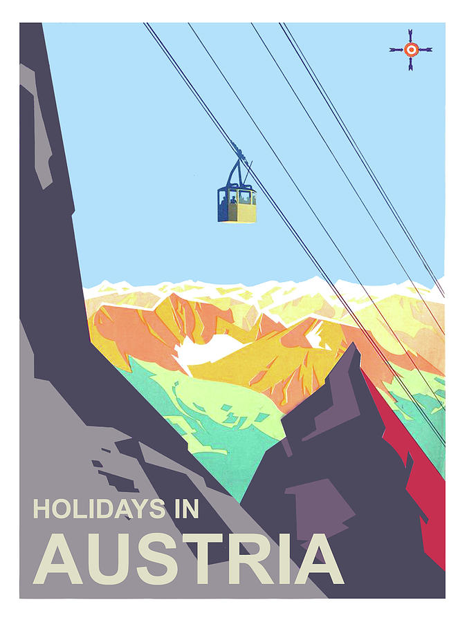 Holidays in Austria, cable car Painting by Long Shot