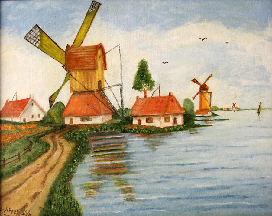 Windmills Painting - Holland by Gloria M Apfel