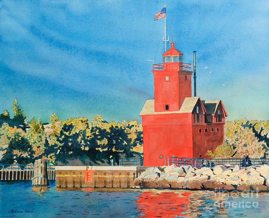 Holland Lighthouse - Big Red Painting by LeAnne Sowa